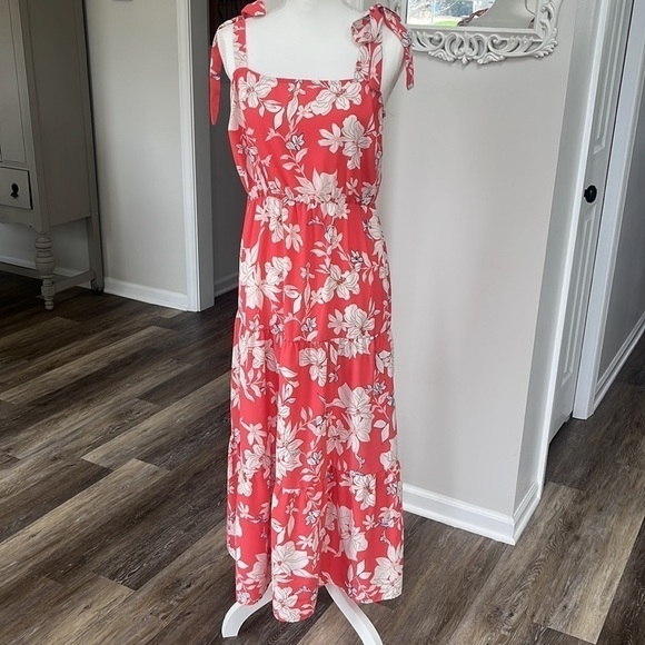 Social Standard by Sanctuary Floral Coral maxi Dress for Women size L tie straps - Picture 3 of 6